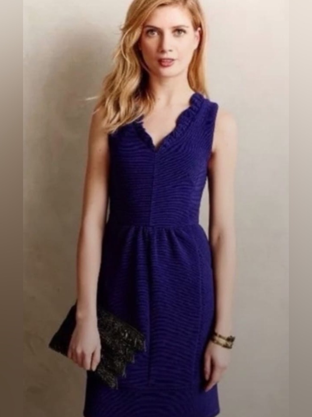 Maeve Deep Purple Sleeveless Ruffle V-Neck Mini Dress